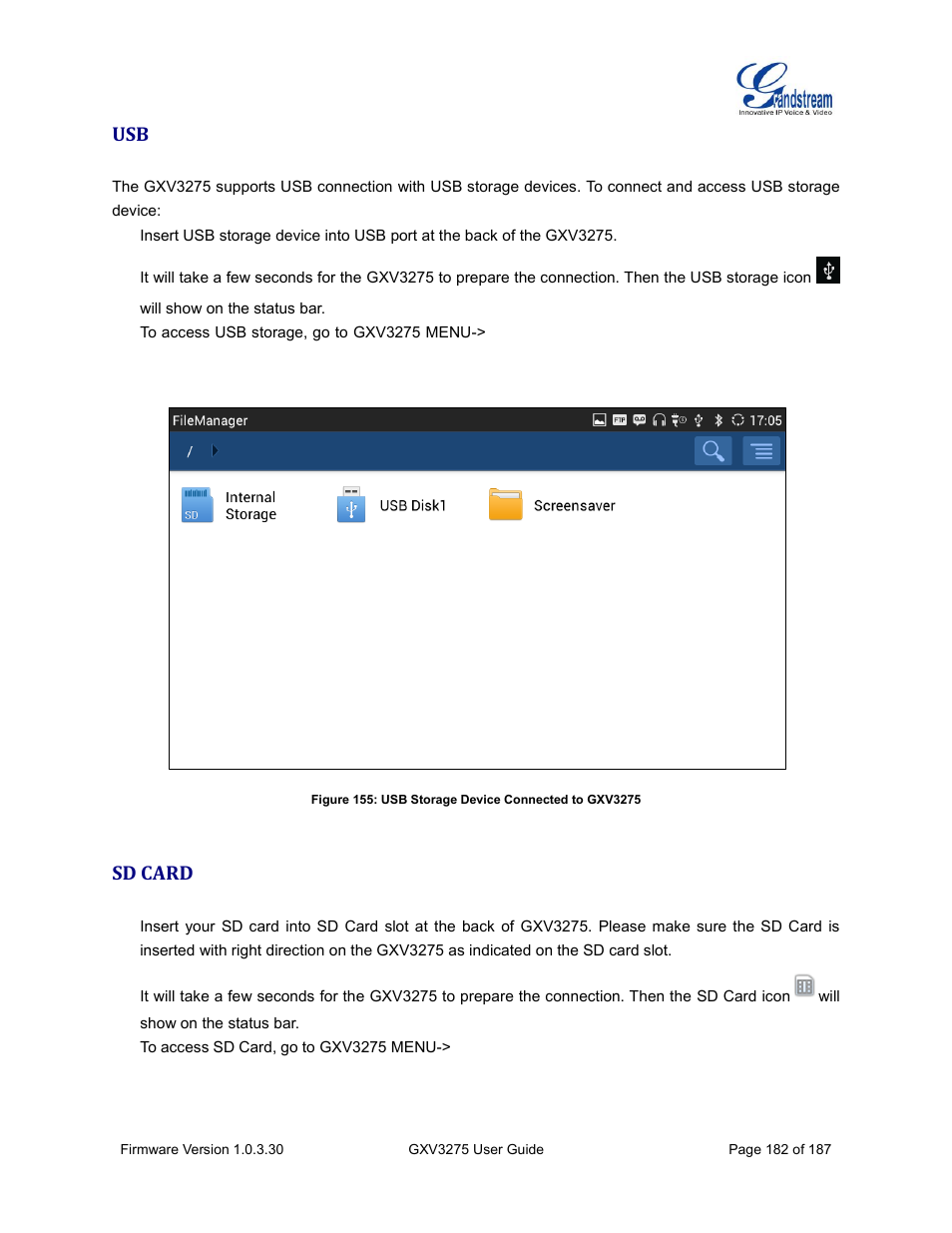 Sd card | Grandstream GXV3275 User Guide User Manual | Page 184 / 189