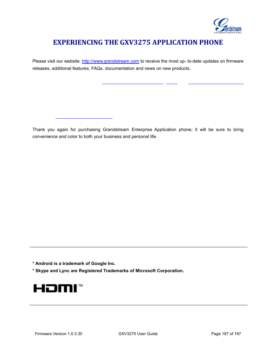 Experiencing the gxv3275 application phone | Grandstream GXV3275 User Guide User Manual | Page 189 / 189