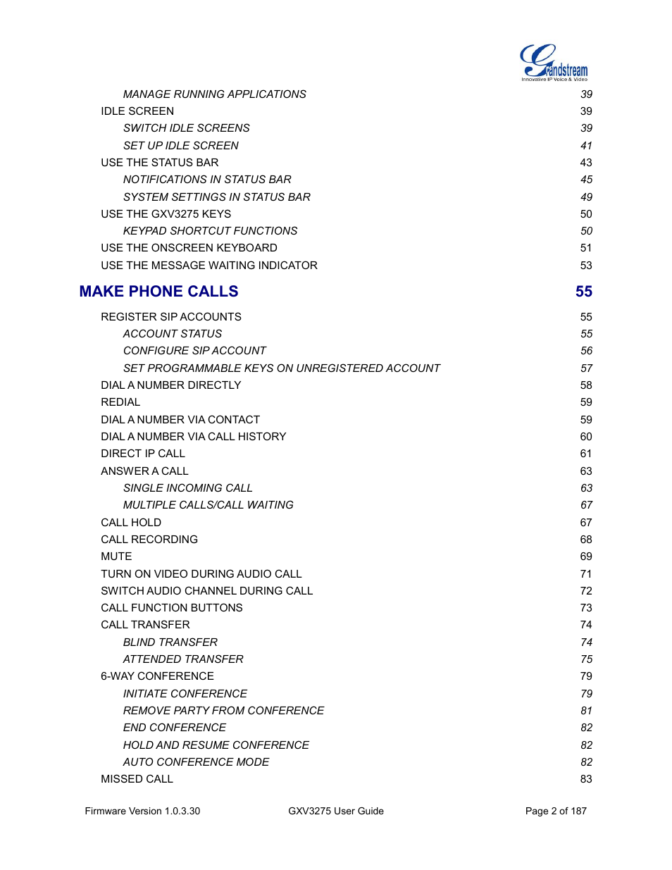 Make phone calls | Grandstream GXV3275 User Guide User Manual | Page 4 / 189