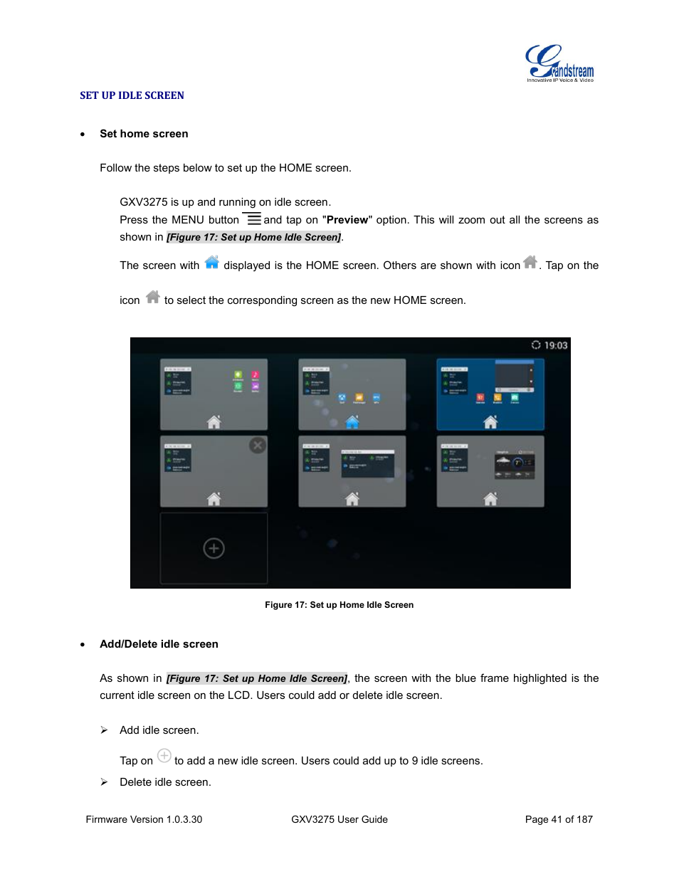 Set up idle screen, Figure 17: set up home idle screen | Grandstream GXV3275 User Guide User Manual | Page 43 / 189