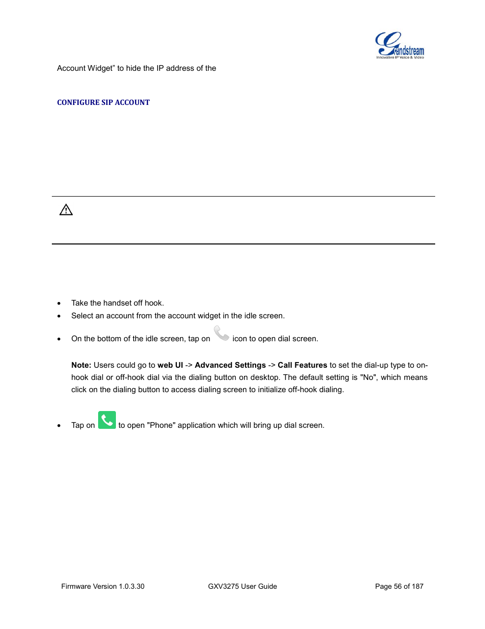 Configure sip account, T [configure sip account | Grandstream GXV3275 User Guide User Manual | Page 58 / 189