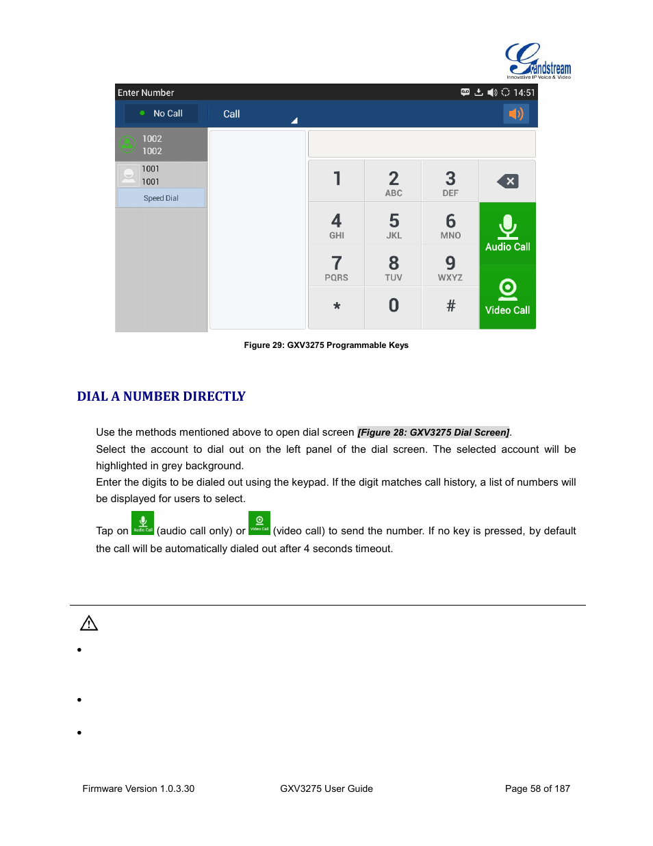 Dial a number directly, Figure 29: gxv3275 programmable keys | Grandstream GXV3275 User Guide User Manual | Page 60 / 189