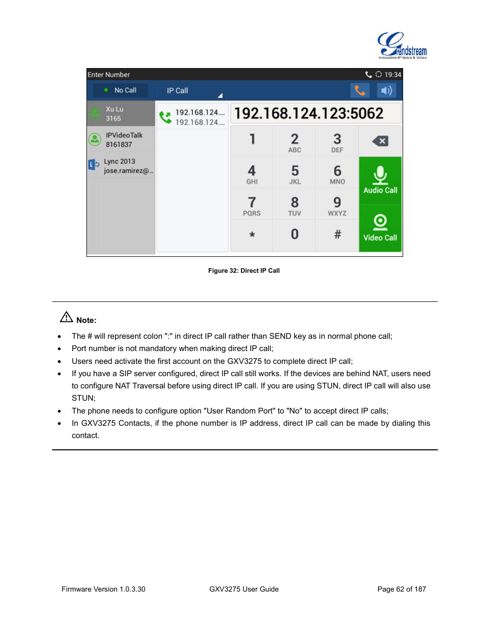 Figure 32: direct ip call | Grandstream GXV3275 User Guide User Manual | Page 64 / 189