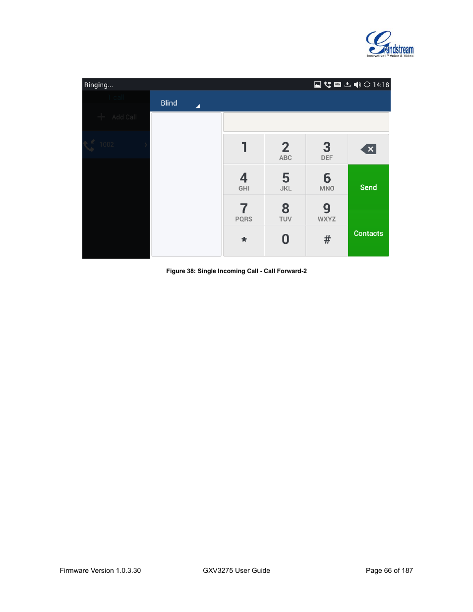 Figure 38: single incoming call - call forward-2 | Grandstream GXV3275 User Guide User Manual | Page 68 / 189