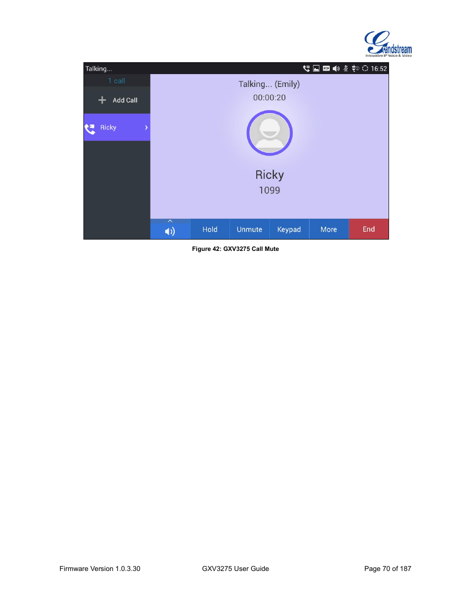 Figure 42: gxv3275 call mute | Grandstream GXV3275 User Guide User Manual | Page 72 / 189