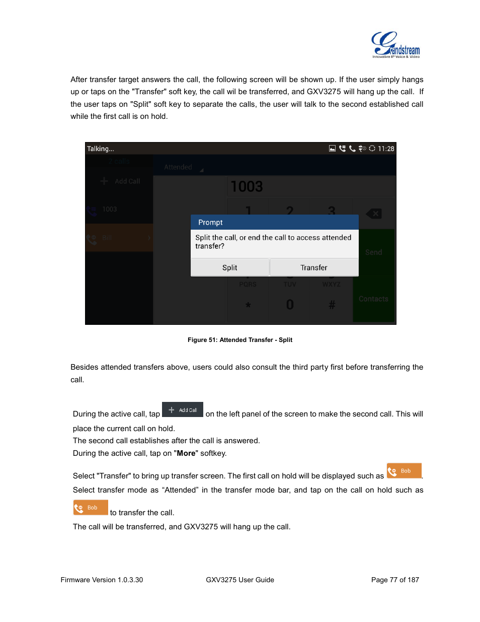 Figure 51: attended transfer - split | Grandstream GXV3275 User Guide User Manual | Page 79 / 189