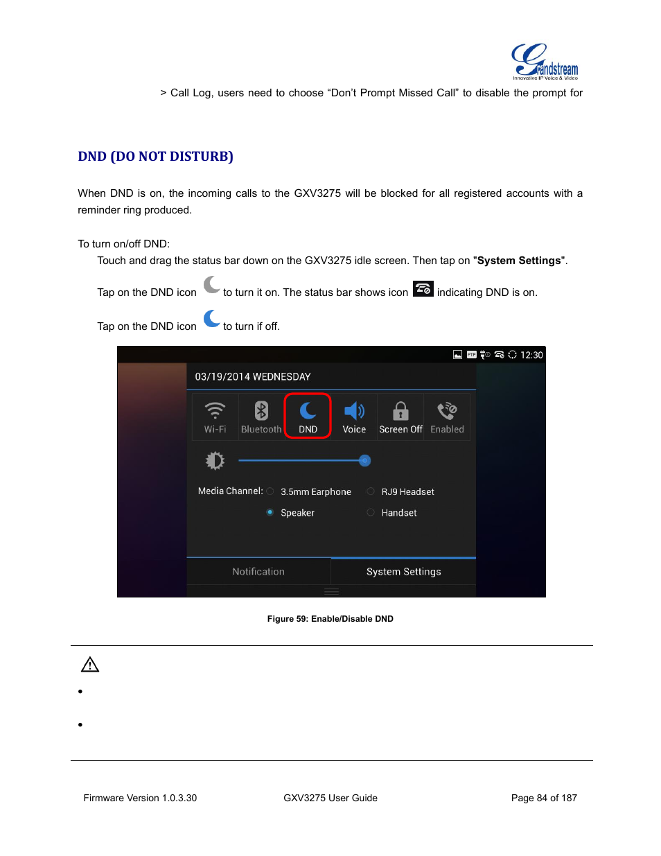 Dnd (do not disturb), Figure 59: enable/disable dnd | Grandstream GXV3275 User Guide User Manual | Page 86 / 189