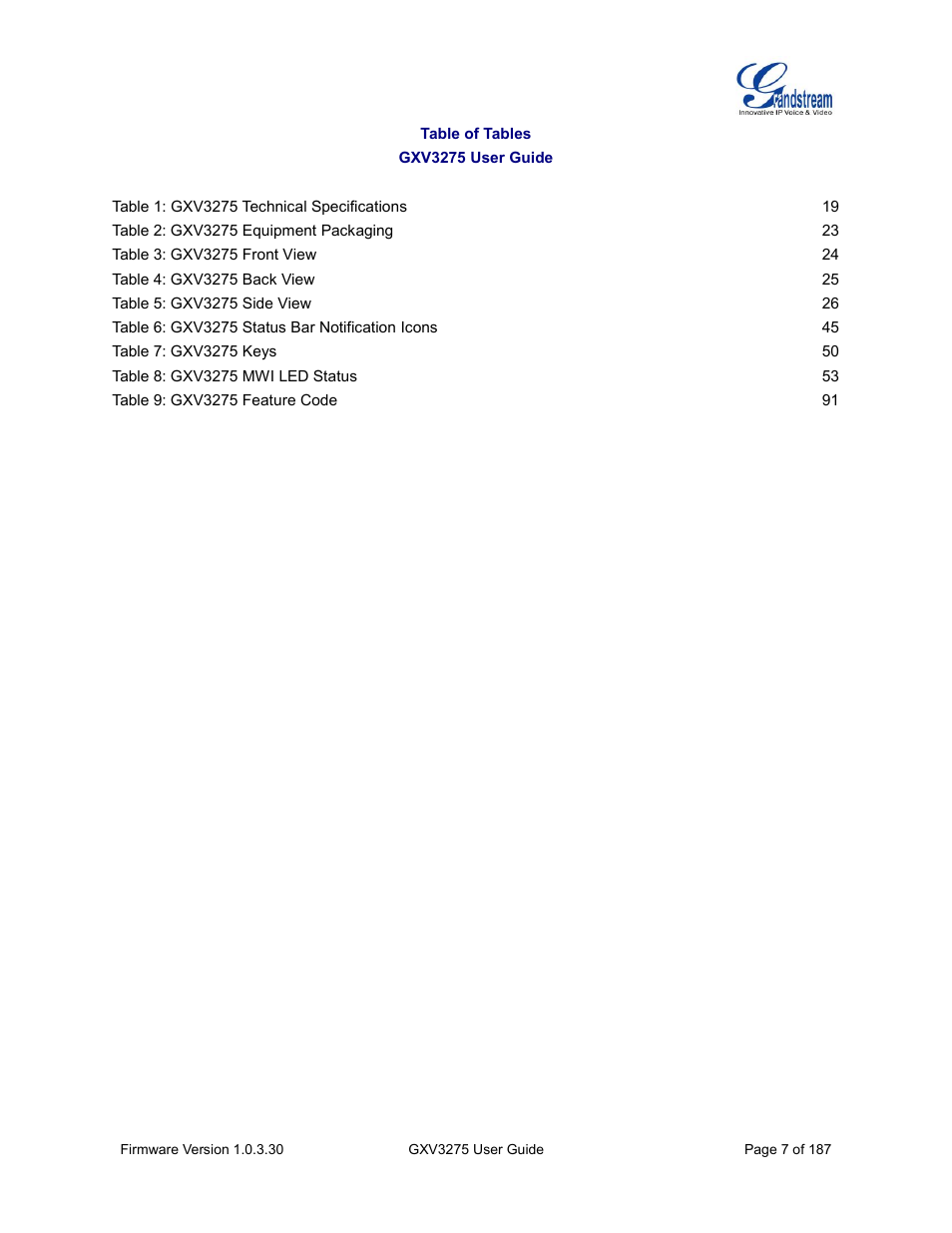 Grandstream GXV3275 User Guide User Manual | Page 9 / 189
