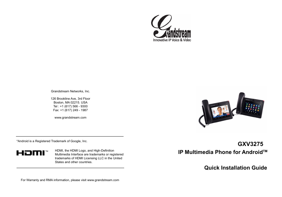 Grandstream GXV3275 Quick Installation Guide User Manual | 26 pages