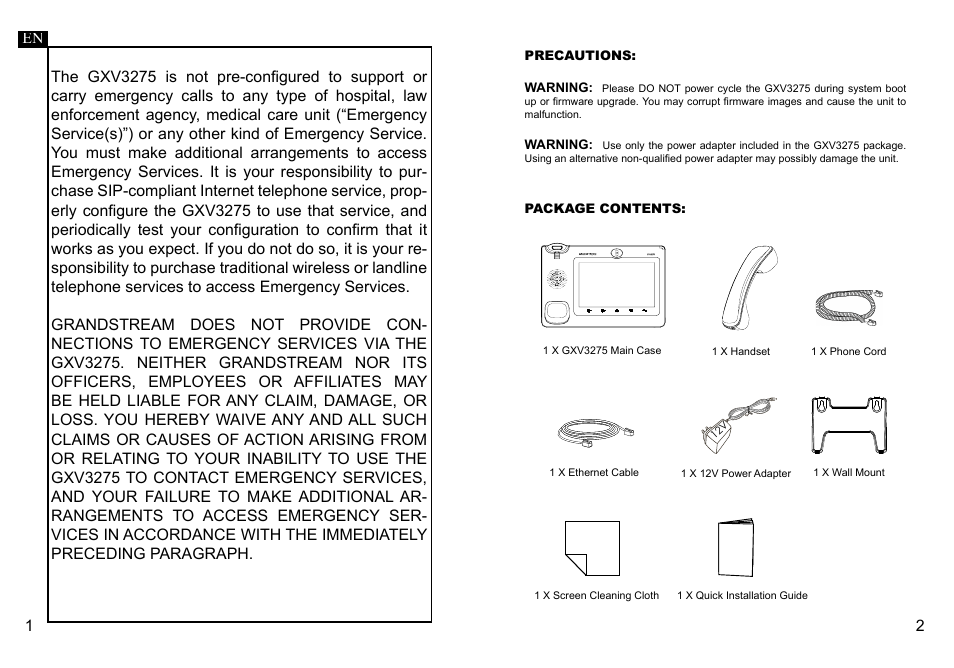 Grandstream GXV3275 Quick Installation Guide User Manual | Page 3 / 26