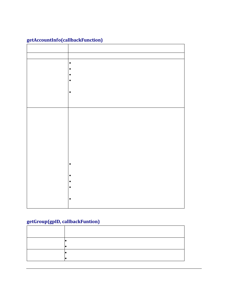 Getaccountinfo(callbackfunction), Getgroup(gpid, callbackfuntion) | Grandstream GXV3275 GMI Web Service Guide User Manual | Page 11 / 45