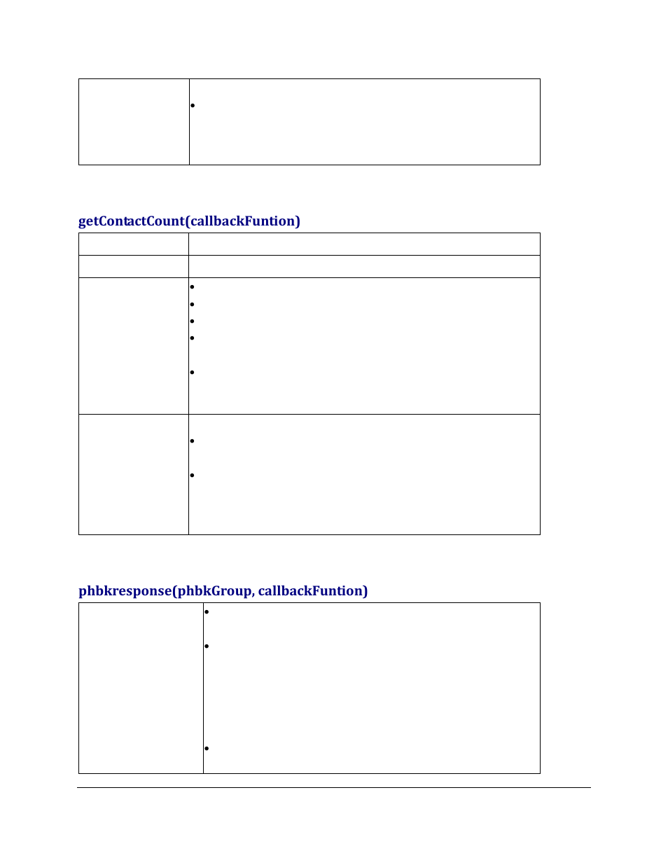 Getcontactcount(callbackfuntion), Phbkresponse(phbkgroup, callbackfuntion) | Grandstream GXV3275 GMI Web Service Guide User Manual | Page 14 / 45