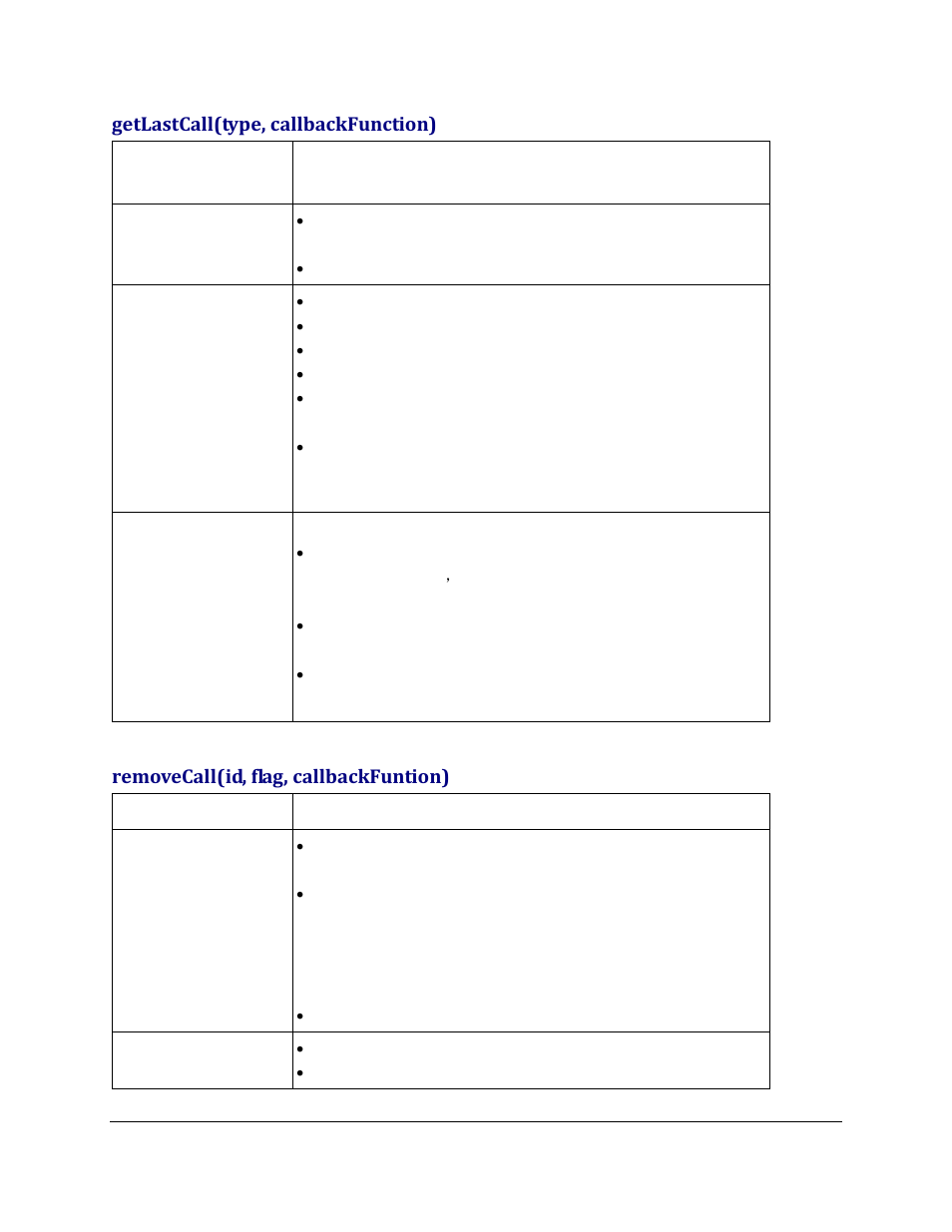 Getlastcall(type, callbackfunction), Removecall(id, flag, callbackfuntion) | Grandstream GXV3275 GMI Web Service Guide User Manual | Page 29 / 45