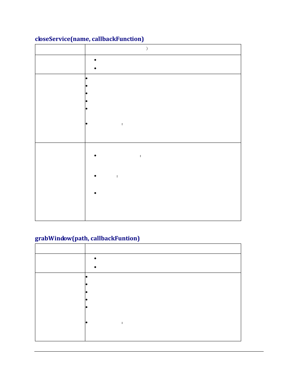 Closeservice(name, callbackfunction), Grabwindow(path, callbackfuntion) | Grandstream GXV3275 GMI Web Service Guide User Manual | Page 38 / 45