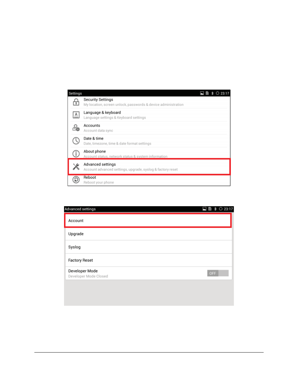 Figure 11: advanced settings, Figure 12: account settings | Grandstream GXV3275 Microsoft Lync Setup Guide User Manual | Page 11 / 13