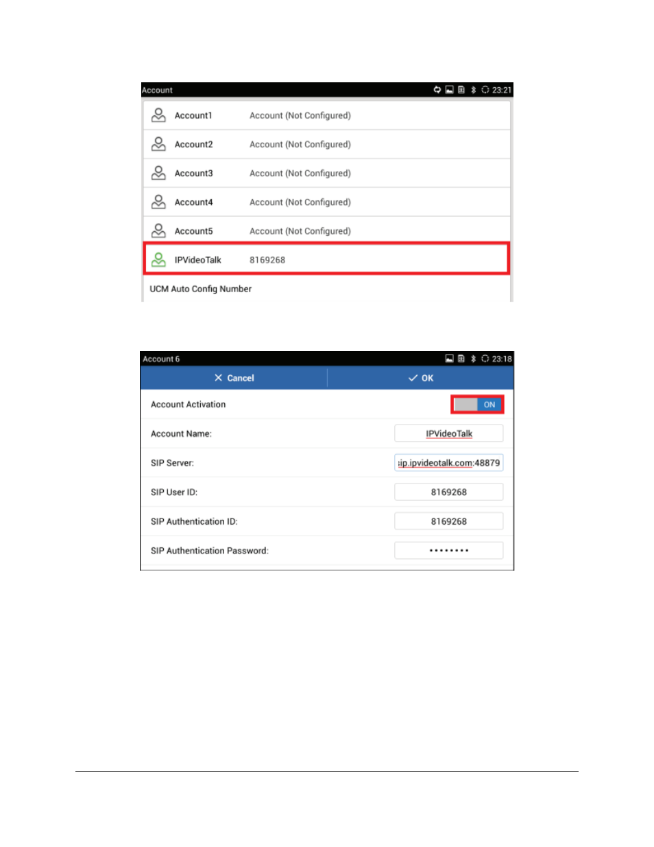 Figure 13: select ipvideotalk account, Figure 14: account activation on | Grandstream GXV3275 Microsoft Lync Setup Guide User Manual | Page 12 / 13