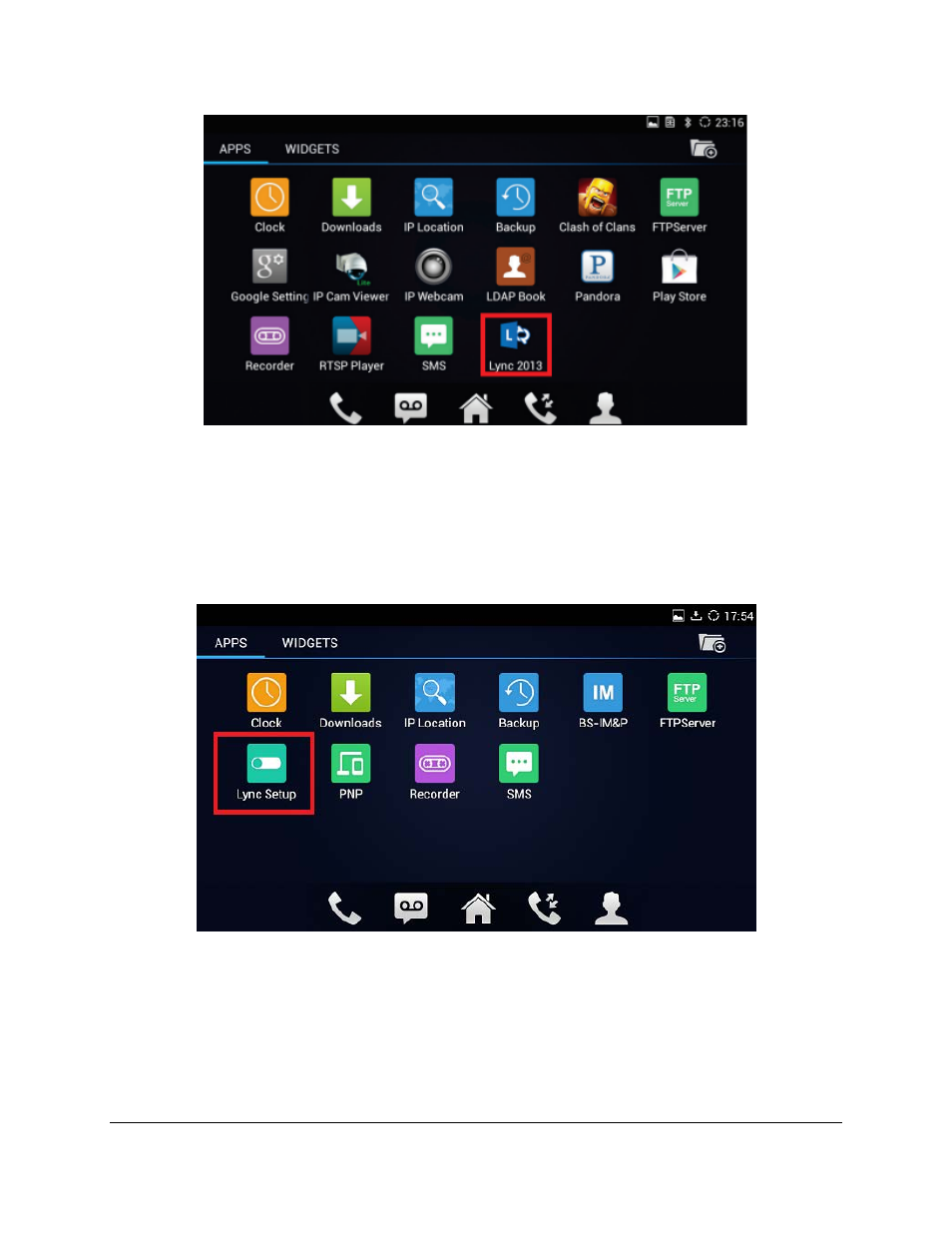 Figure 4: lync application on gxv3275 menu, Figure 5: lync setup | Grandstream GXV3275 Microsoft Lync Setup Guide User Manual | Page 7 / 13