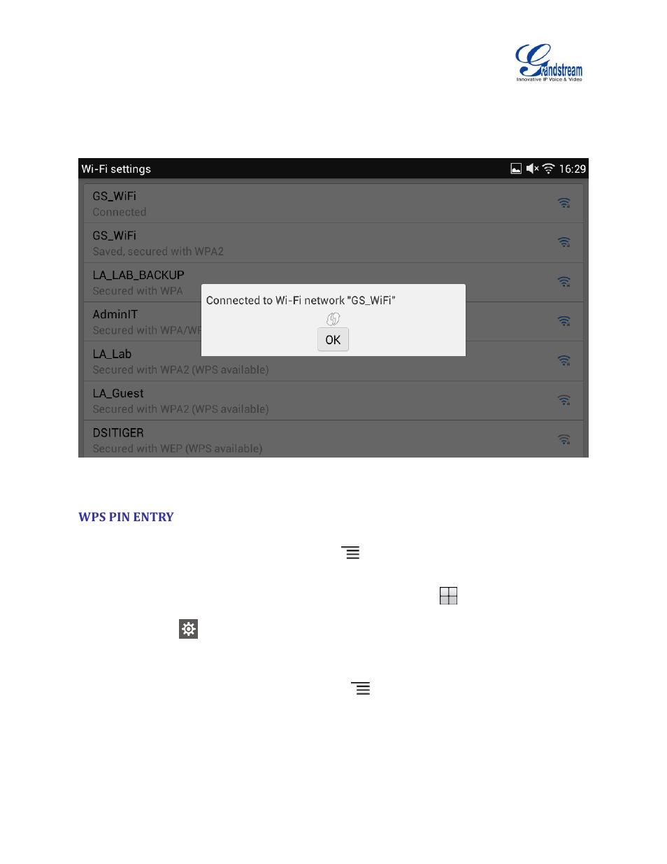 Wps pin entry, Figure 12: gxv3275 connect to a wps network | Grandstream GXV3275 Wi-Fi Guide User Manual | Page 15 / 21