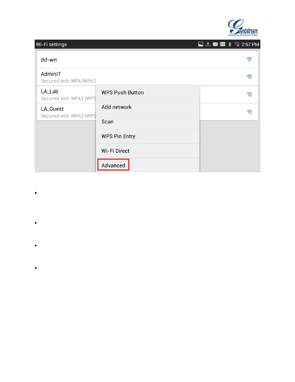 Figure 24: gxv3275 wi-fi settings: advanced | Grandstream GXV3275 Wi-Fi Guide User Manual | Page 19 / 21