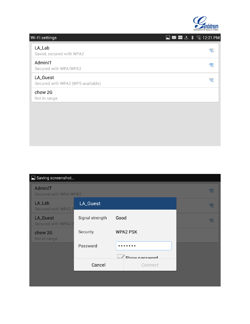 Figure 4: gxv3275 wi-fi settings, Figure 5: gxv3275 connect to wi-fi | Grandstream GXV3275 Wi-Fi Guide User Manual | Page 8 / 21