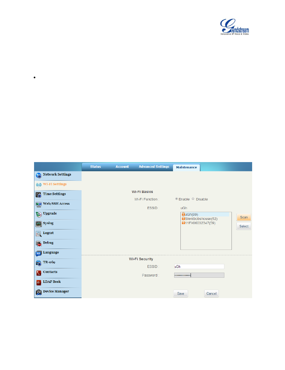 Figure 6: gxv3275 connect to wi-fi via web ui | Grandstream GXV3275 Wi-Fi Guide User Manual | Page 9 / 21