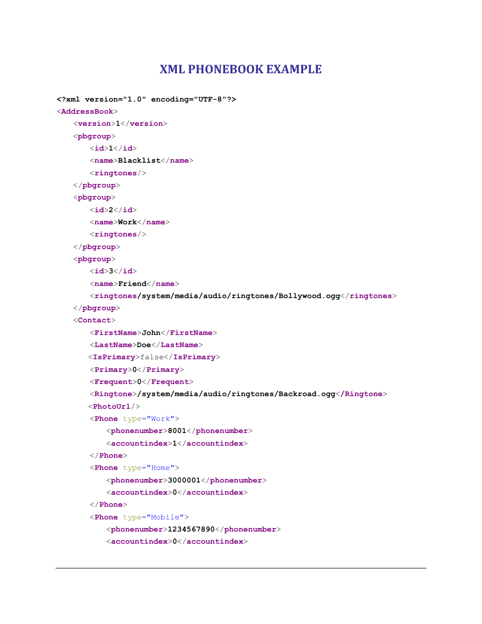 Xml phonebook example | Grandstream GXV3275 XML Phonebook Guide User Manual | Page 20 / 22