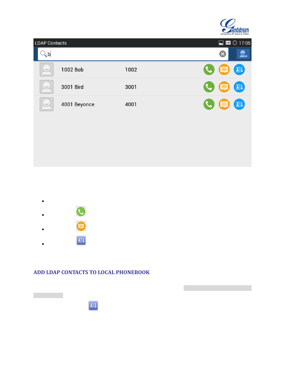 Add ldap contacts to local phonebook, Figure 10: gxv3275 ldap book - search result | Grandstream GXV3275 LDAP Book Guide User Manual | Page 17 / 23