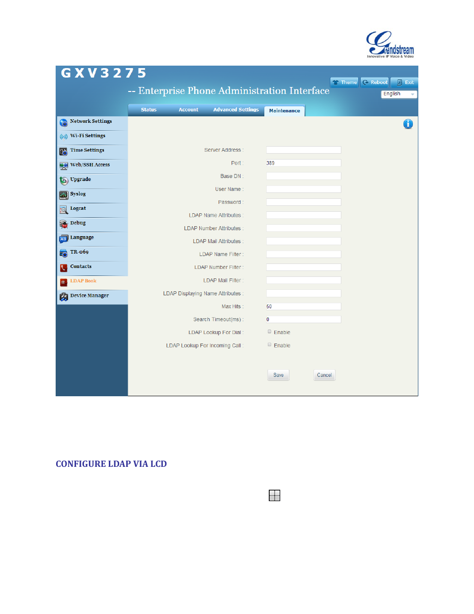 Configure ldap via lcd, Figure 1: gxv3275 web ui ldap settings | Grandstream GXV3275 LDAP Book Guide User Manual | Page 9 / 23