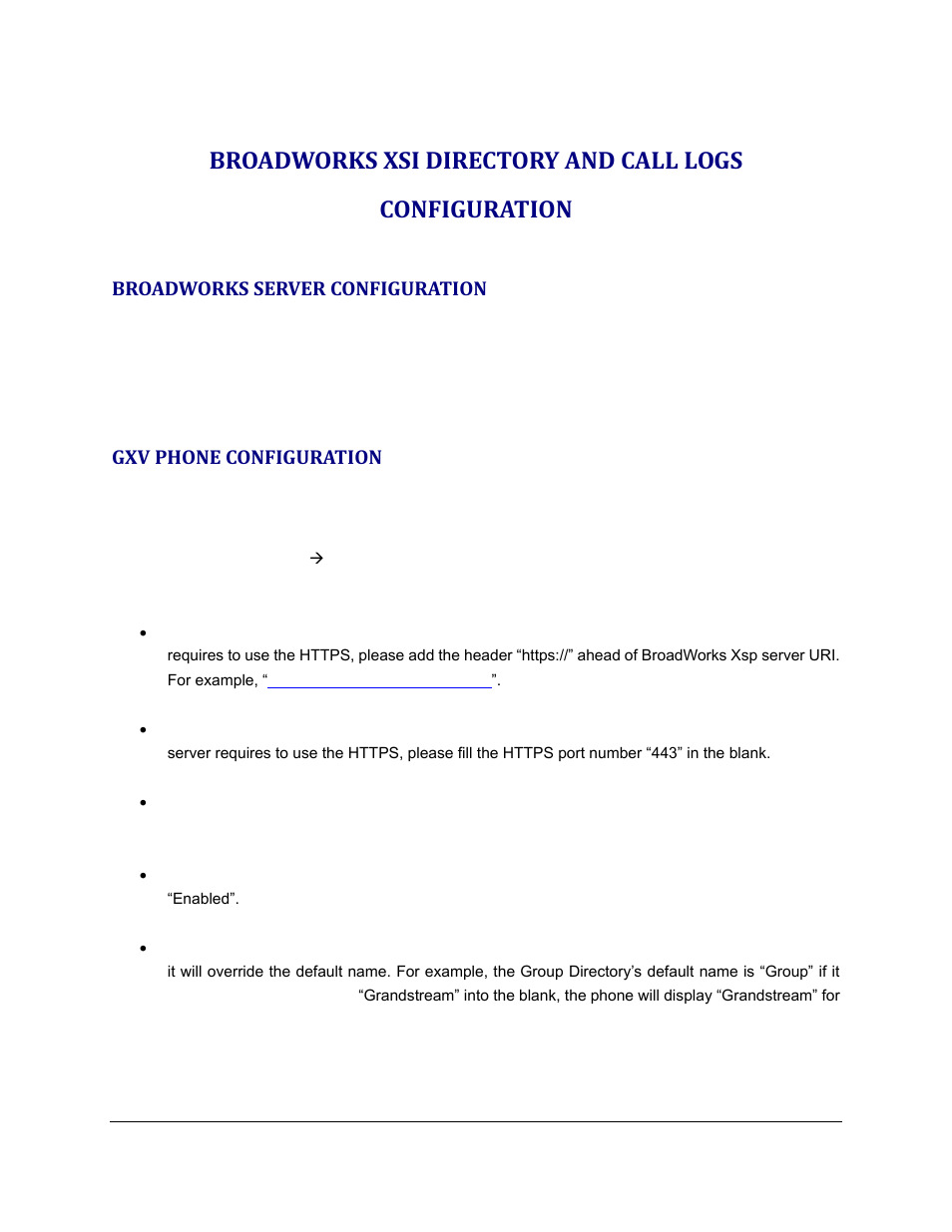 Broadworks server configuration, Gxv phone configuration | Grandstream GXV3240 BroadWorks Xsi Directories and Call Logs Guide User Manual | Page 7 / 18