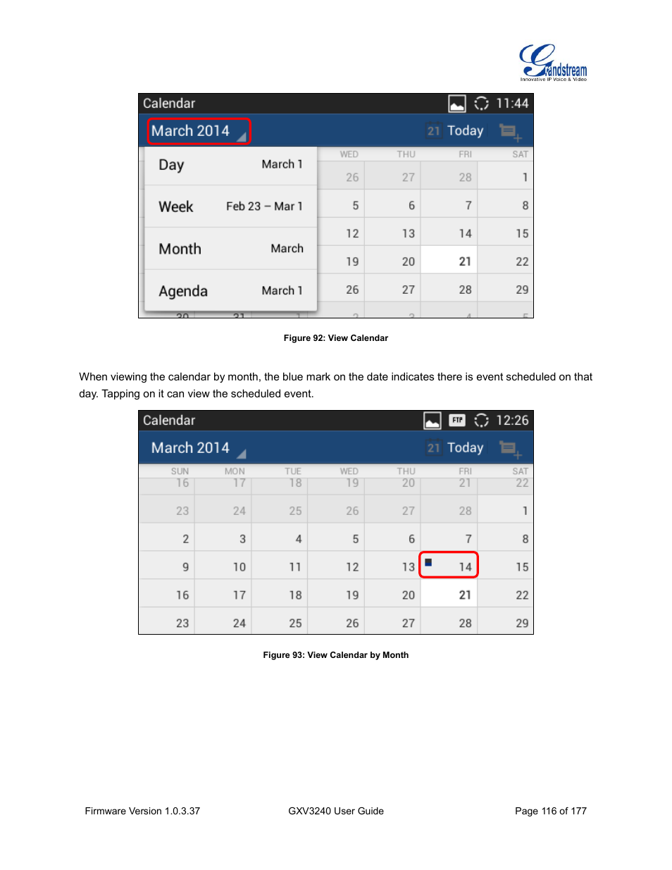 Figure 92: view calendar, Figure 93: view calendar by month | Grandstream GXV3240 User Guide User Manual | Page 118 / 179