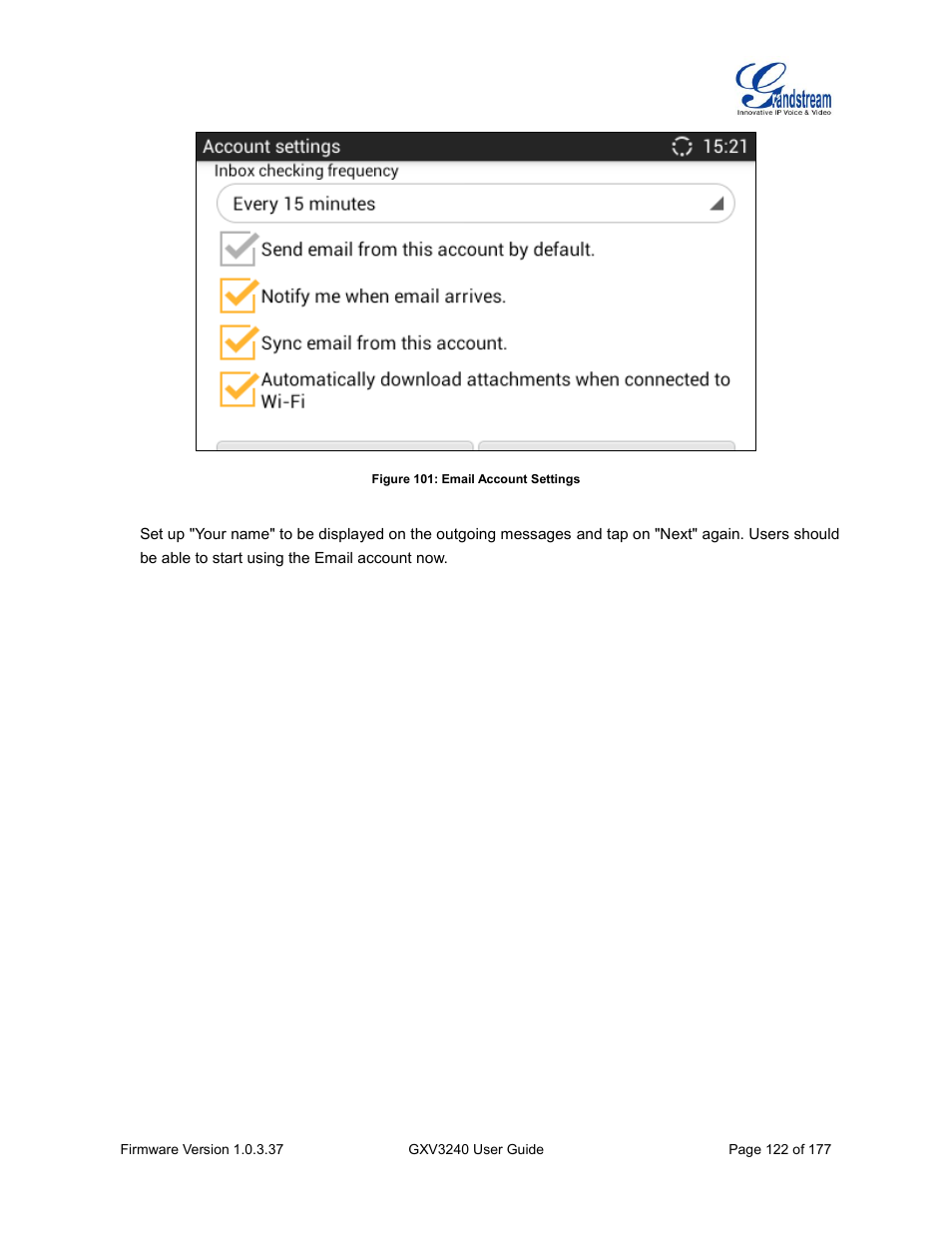 Figure 101: email account settings | Grandstream GXV3240 User Guide User Manual | Page 124 / 179