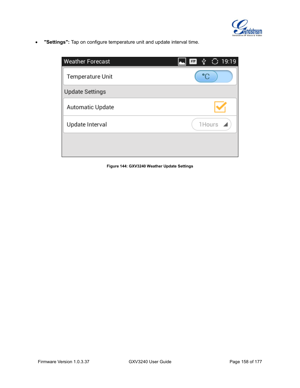 Figure 144: gxv3240 weather update settings | Grandstream GXV3240 User Guide User Manual | Page 160 / 179