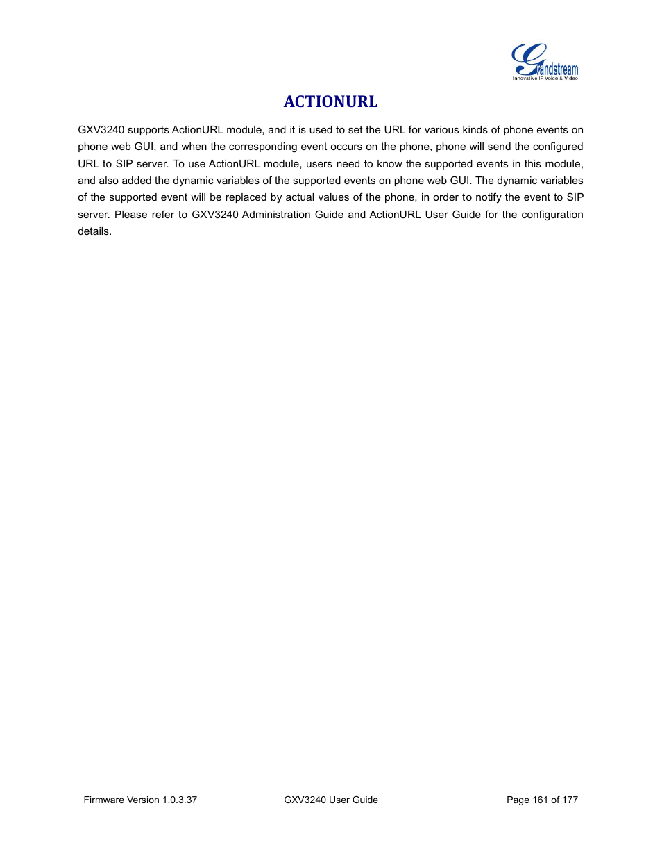 Actionurl | Grandstream GXV3240 User Guide User Manual | Page 163 / 179