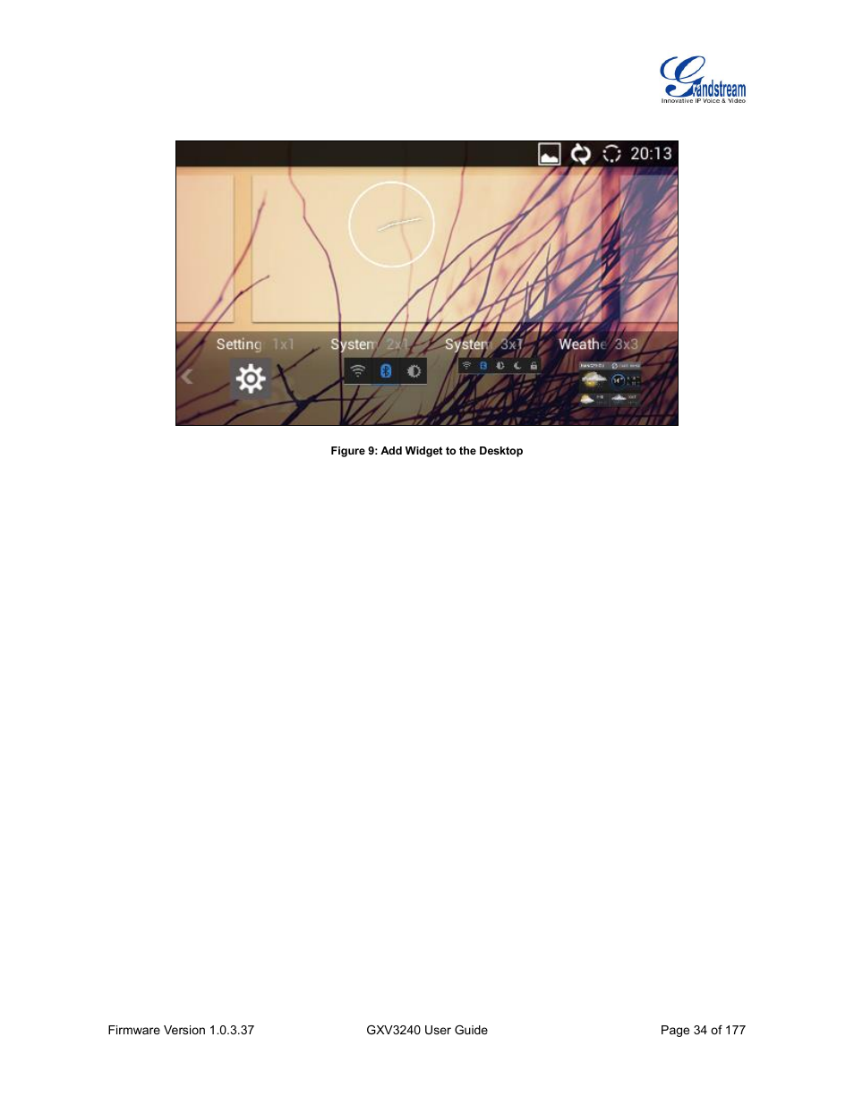 Figure 9: add widget to the desktop | Grandstream GXV3240 User Guide User Manual | Page 36 / 179