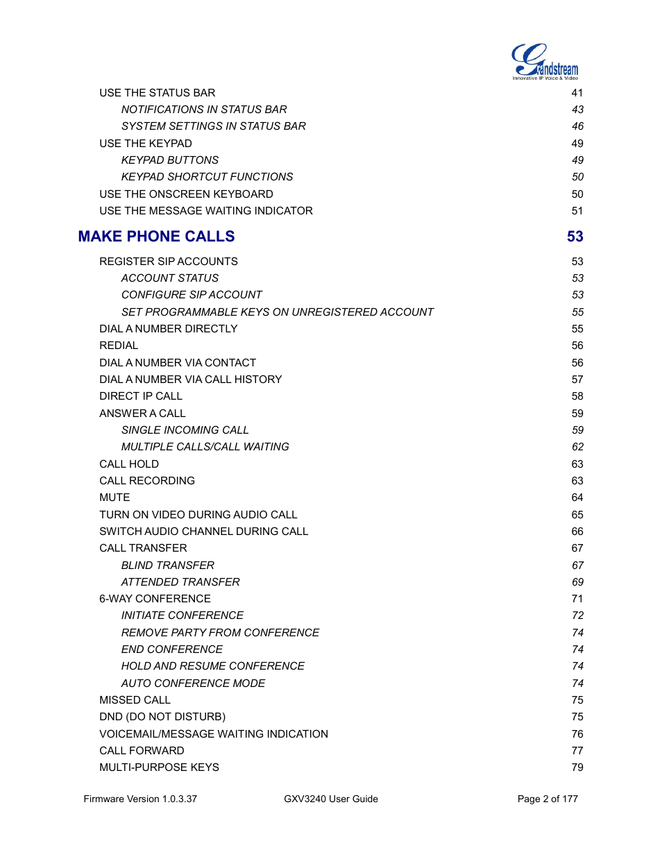 Make phone calls | Grandstream GXV3240 User Guide User Manual | Page 4 / 179