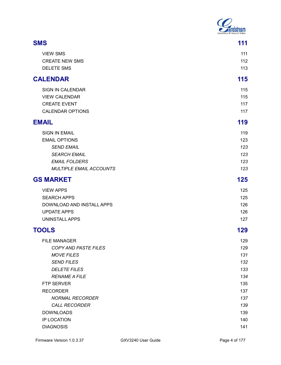 Calendar, Email, Gs market | Tools | Grandstream GXV3240 User Guide User Manual | Page 6 / 179