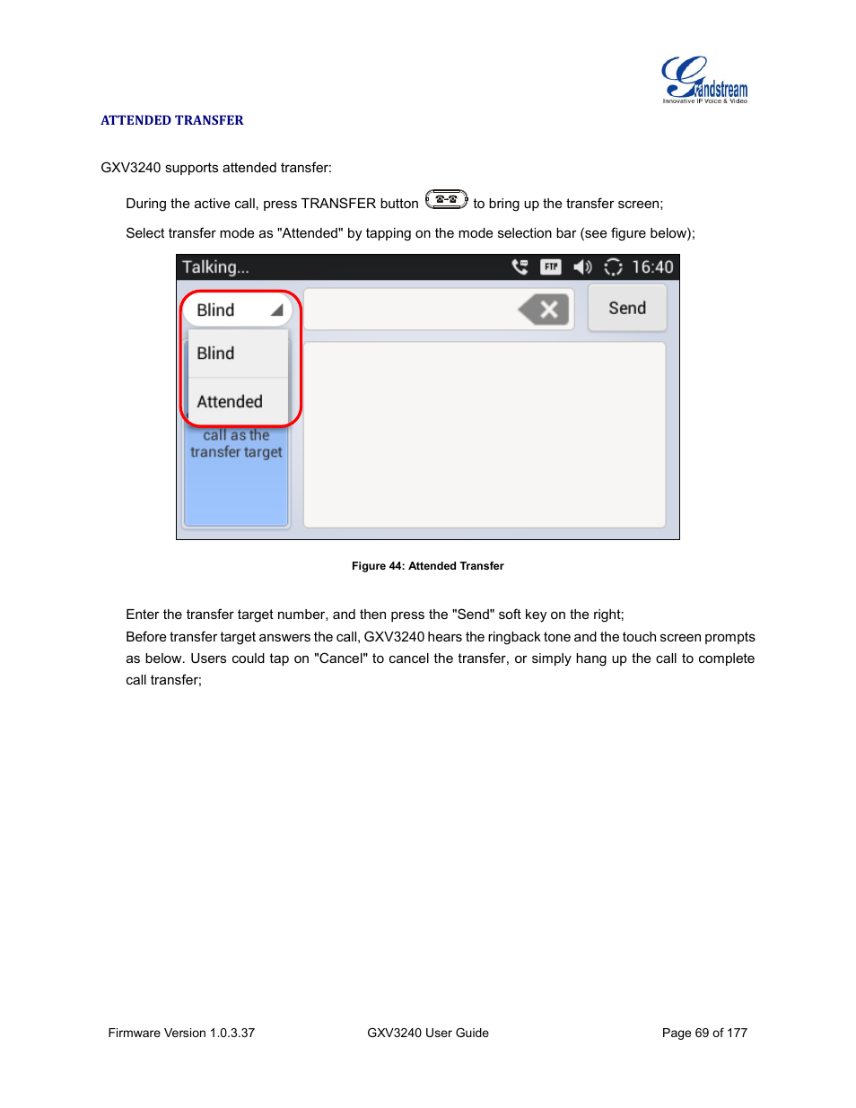 Attended transfer, Figure 44: attended transfer | Grandstream GXV3240 User Guide User Manual | Page 71 / 179