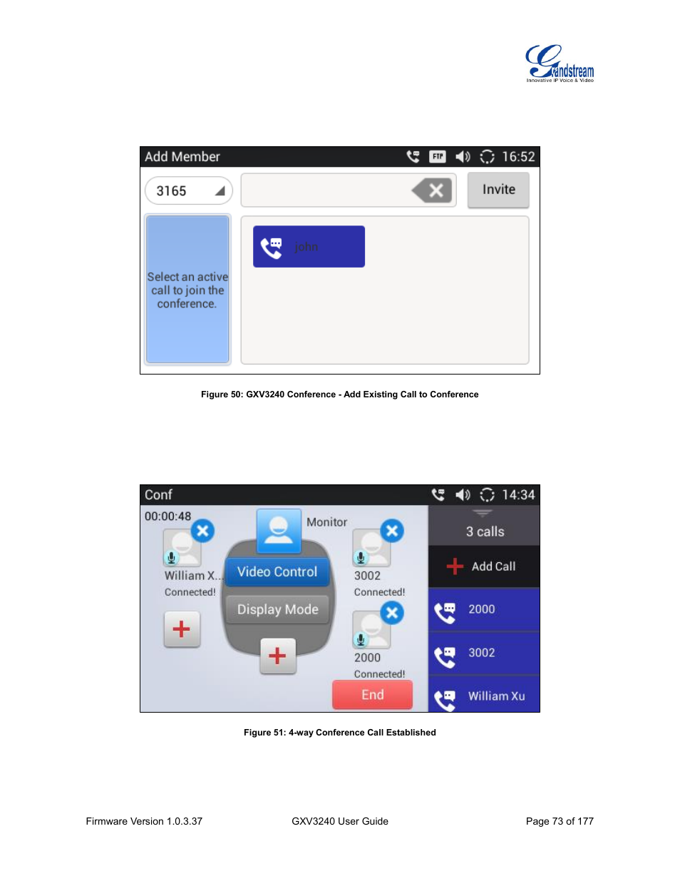 Figure 51: 4-way conference call established | Grandstream GXV3240 User Guide User Manual | Page 75 / 179