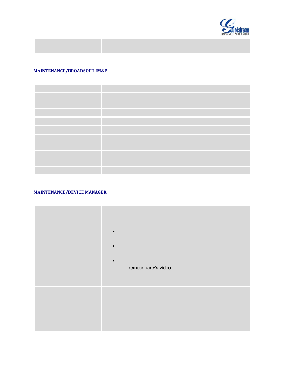 Maintenance/broadsoft im&p, Maintenance/device manager | Grandstream GXV3240 Administration Guide User Manual | Page 101 / 119