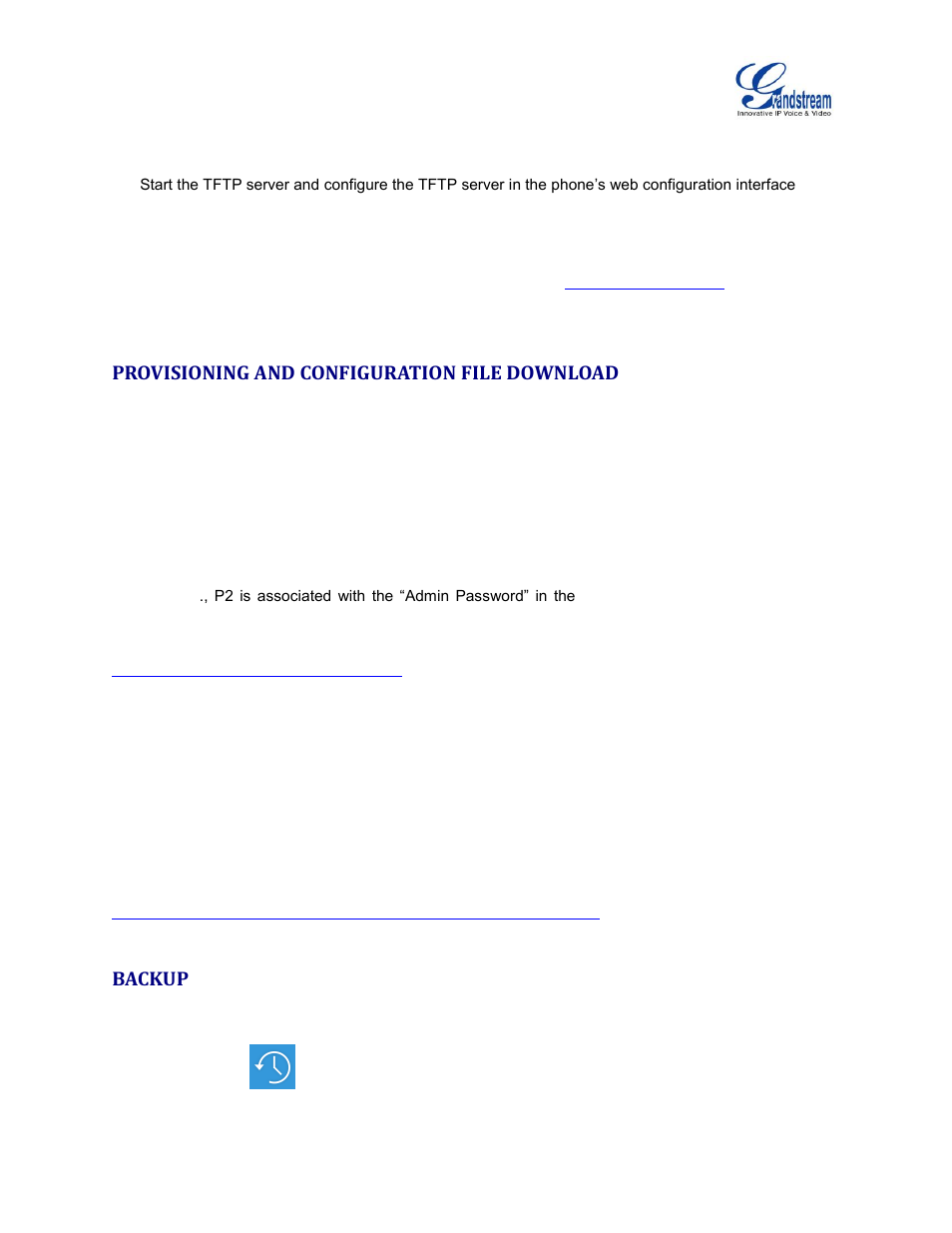 Provisioning and configuration file download, Backup | Grandstream GXV3240 Administration Guide User Manual | Page 110 / 119