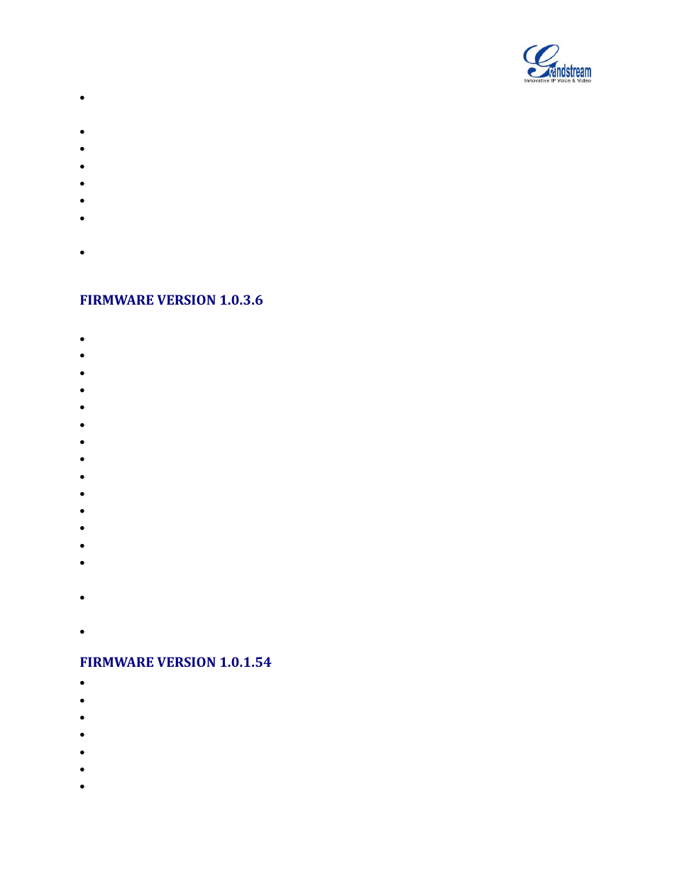 Firmware version 1.0.3.6, Firmware version 1.0.1.54, Personalized account | Grandstream GXV3240 Administration Guide User Manual | Page 13 / 119