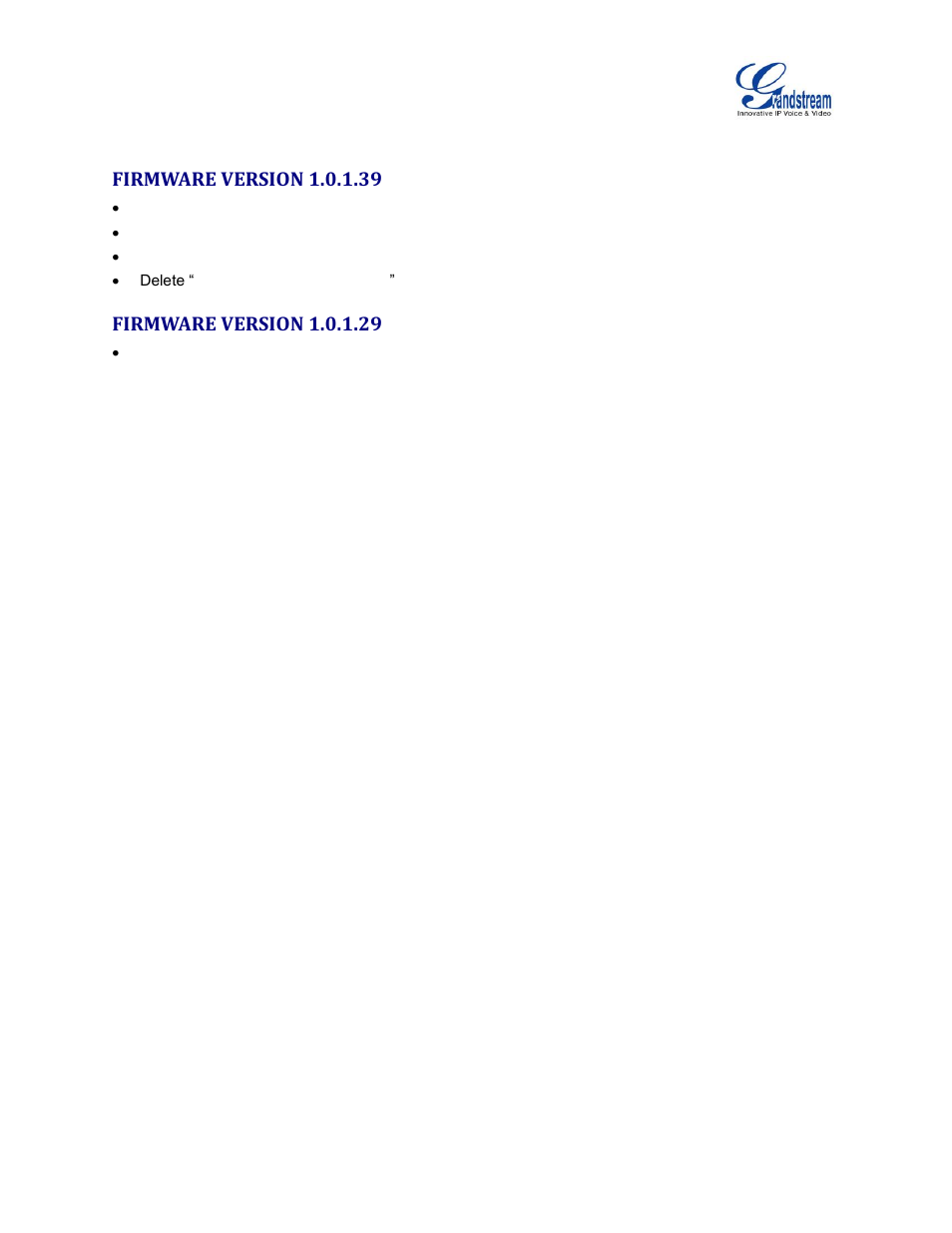 Firmware version 1.0.1.39, Firmware version 1.0.1.29 | Grandstream GXV3240 Administration Guide User Manual | Page 14 / 119