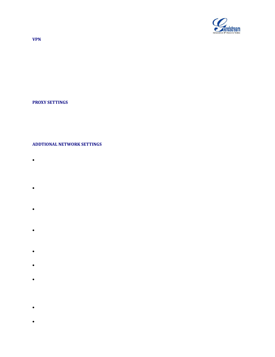 Proxy settings, Addtional network settings | Grandstream GXV3240 Administration Guide User Manual | Page 29 / 119