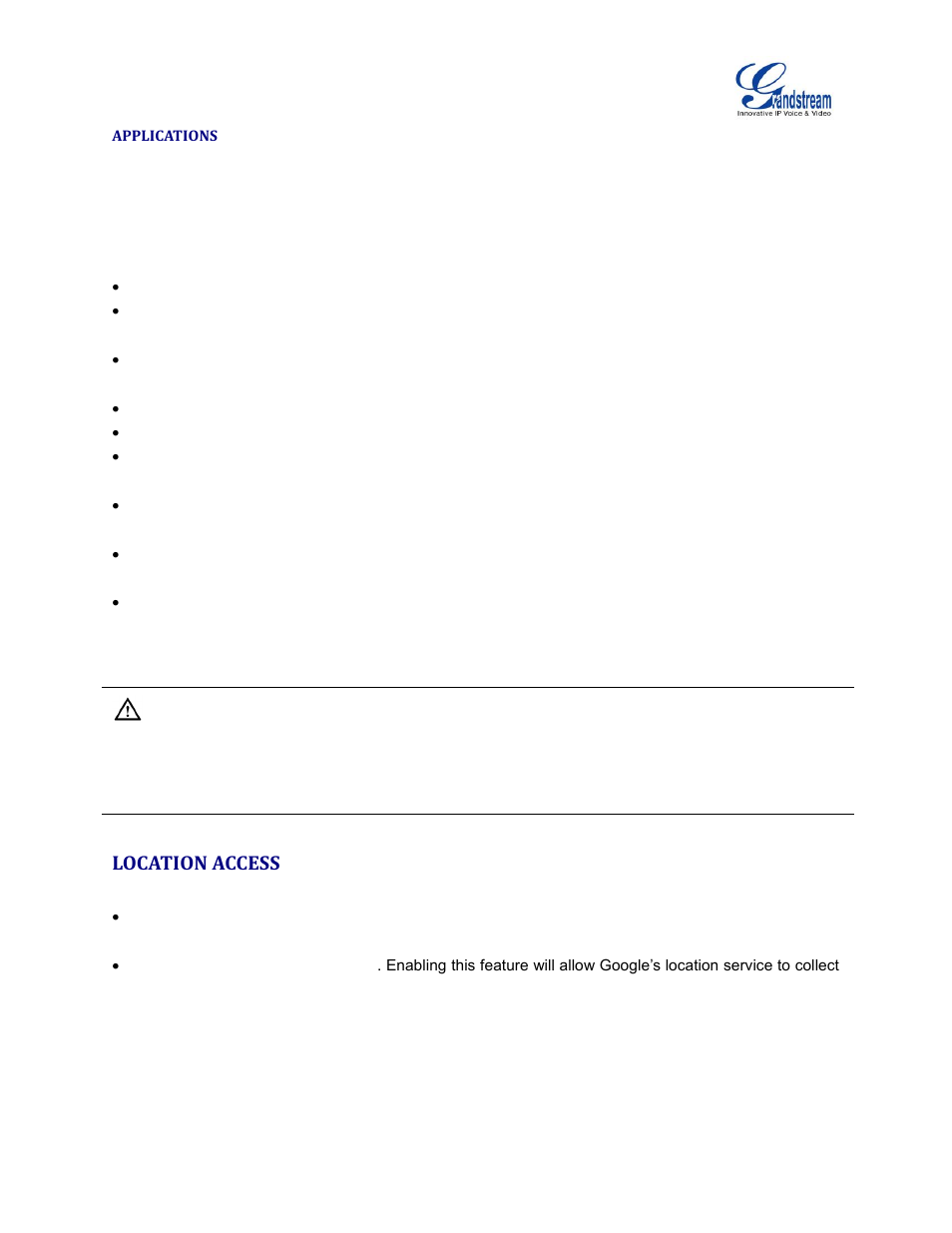 Applications, Location access | Grandstream GXV3240 Administration Guide User Manual | Page 34 / 119