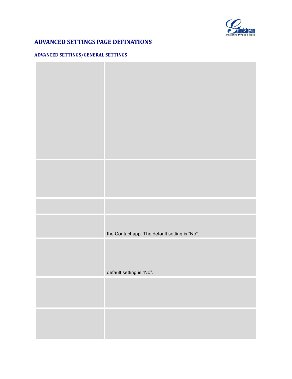 Advanced settings/general settings, Advanced settings page definations | Grandstream GXV3240 Administration Guide User Manual | Page 71 / 119