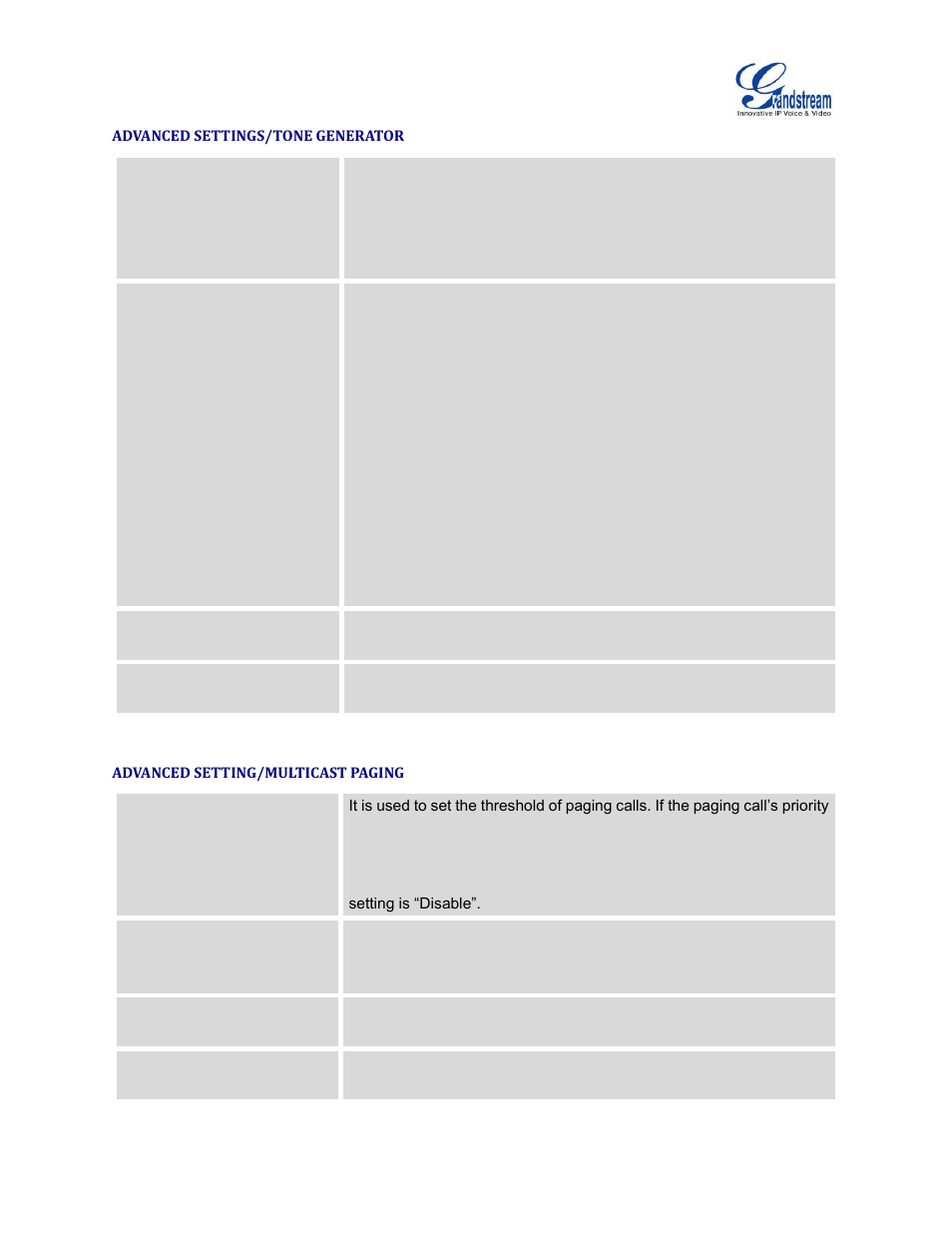 Advanced settings/tone generator, Advanced setting/multicast paging | Grandstream GXV3240 Administration Guide User Manual | Page 77 / 119