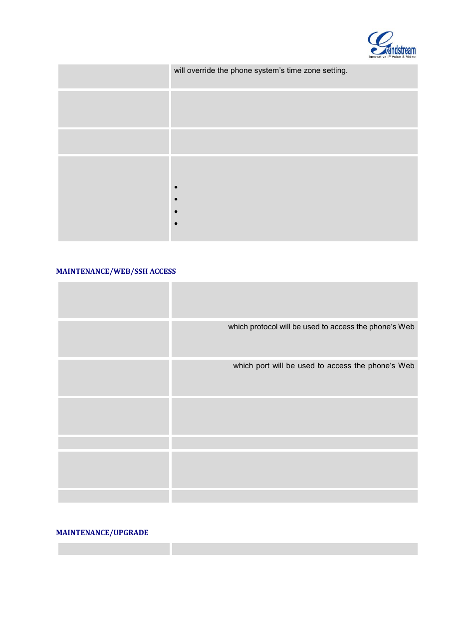 Maintenance/web/ssh access, Maintenance/upgrade, N [maintenance/upgrade | Grandstream GXV3240 Administration Guide User Manual | Page 87 / 119