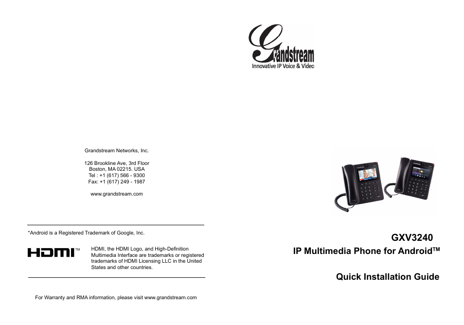 Grandstream GXV3240 Quick Installation Guide User Manual | 34 pages