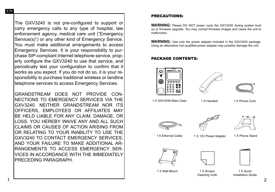 Grandstream GXV3240 Quick Installation Guide User Manual | Page 3 / 34