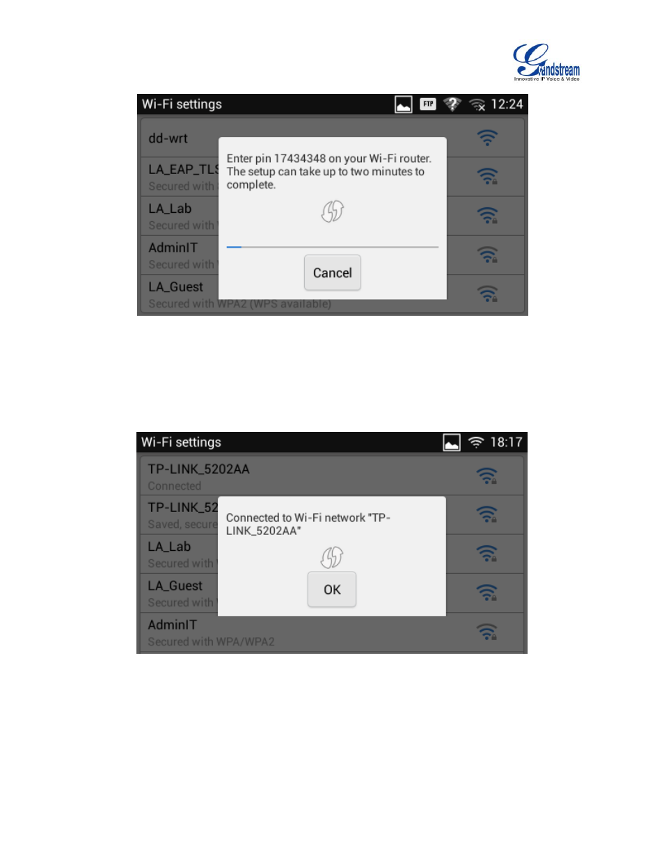 Figure 13: gxv3240 wi-fi wps pin entry | Grandstream GXV3240 Wi-Fi Guide User Manual | Page 15 / 19